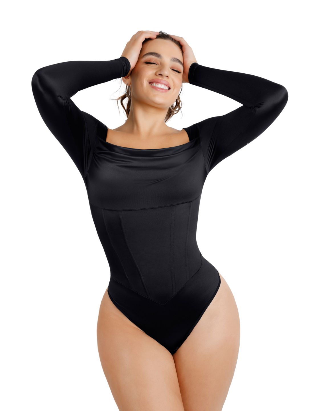 Waterfall Neckline Satin Bodysuit - XYRIS