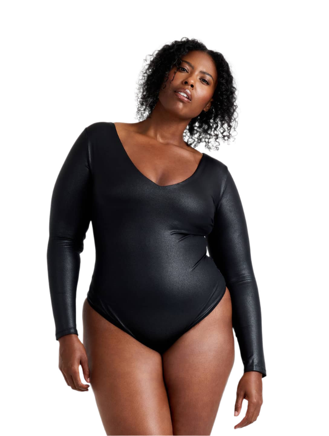 Leather Look Long Sleeve Bodysuit - XYRIS