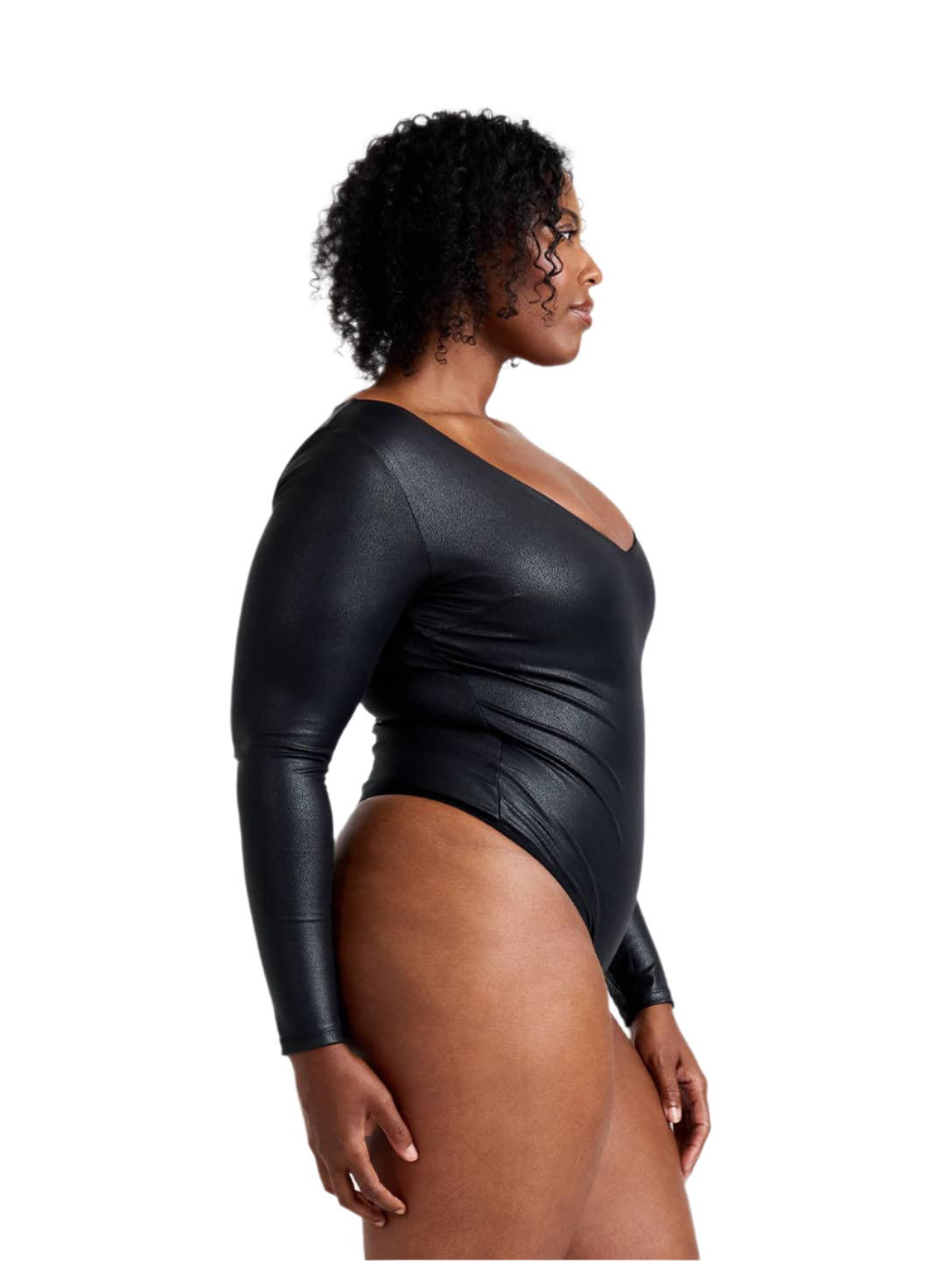 Leather Look Long Sleeve Bodysuit - XYRIS