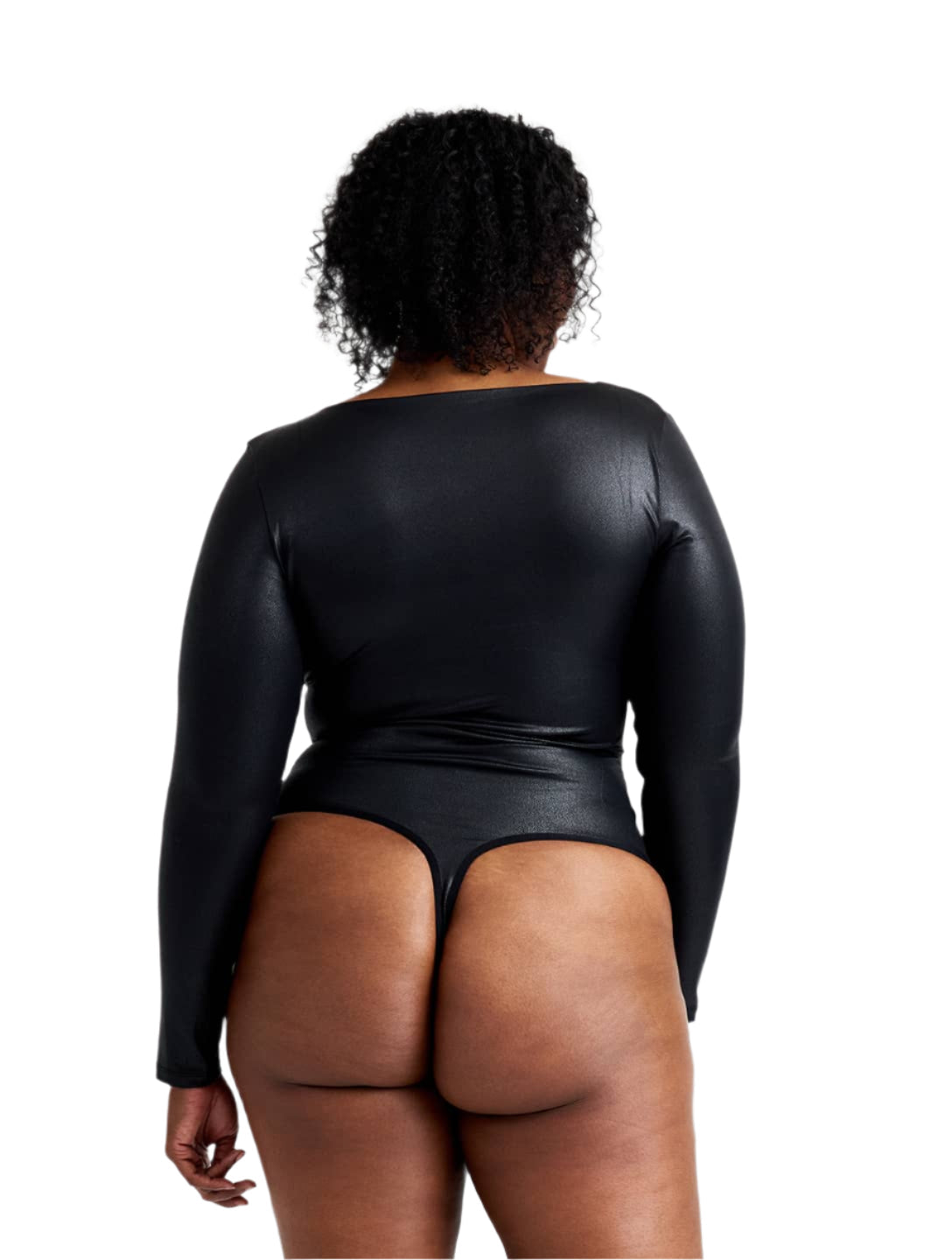 Leather Look Long Sleeve Bodysuit - XYRIS