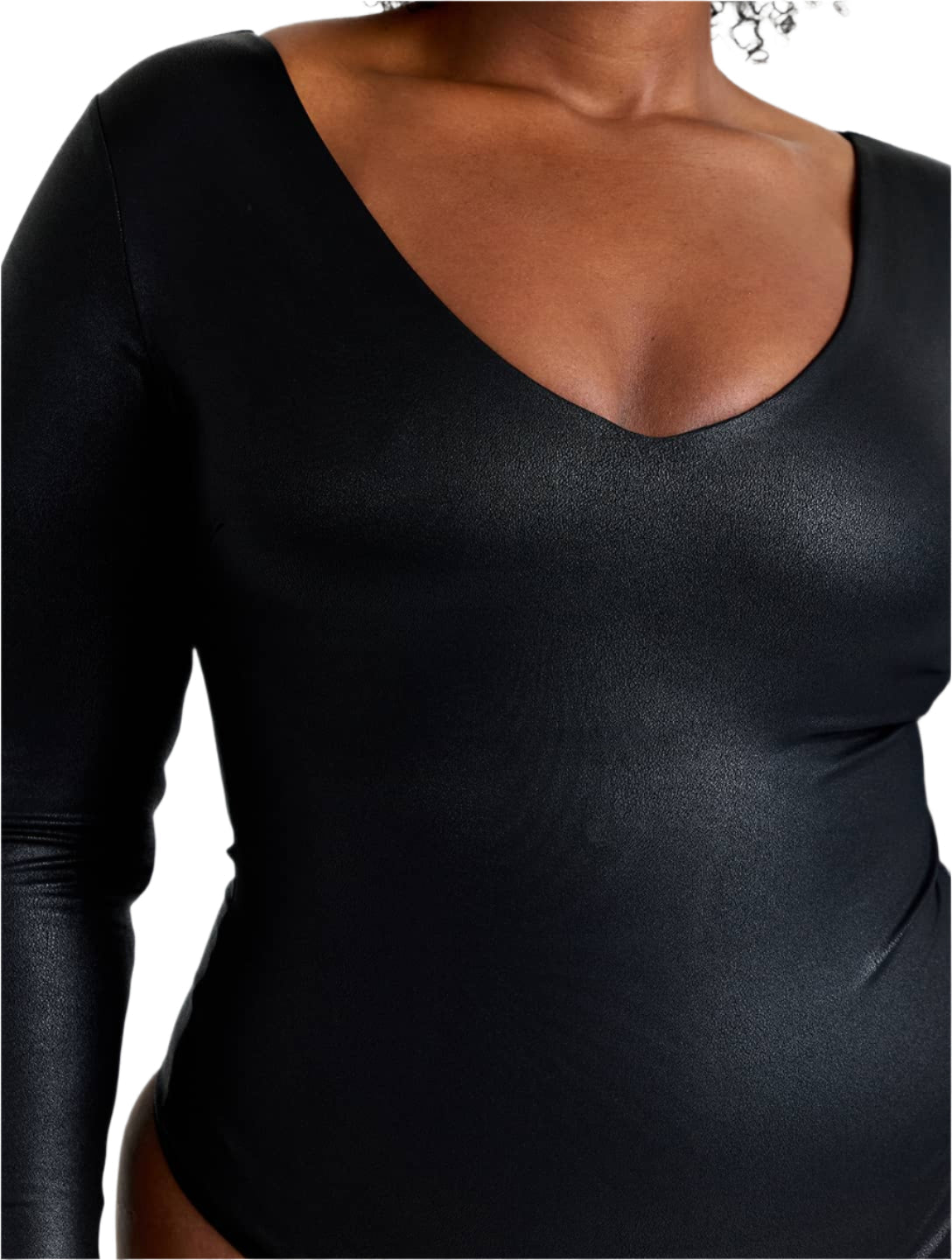 Leather Look Long Sleeve Bodysuit - XYRIS