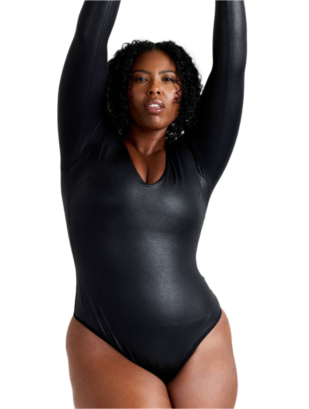 Leather Look Long Sleeve Bodysuit - XYRIS