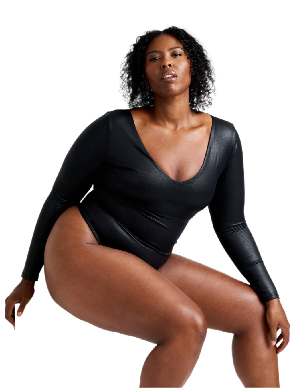 Leather Look Long Sleeve Bodysuit - XYRIS