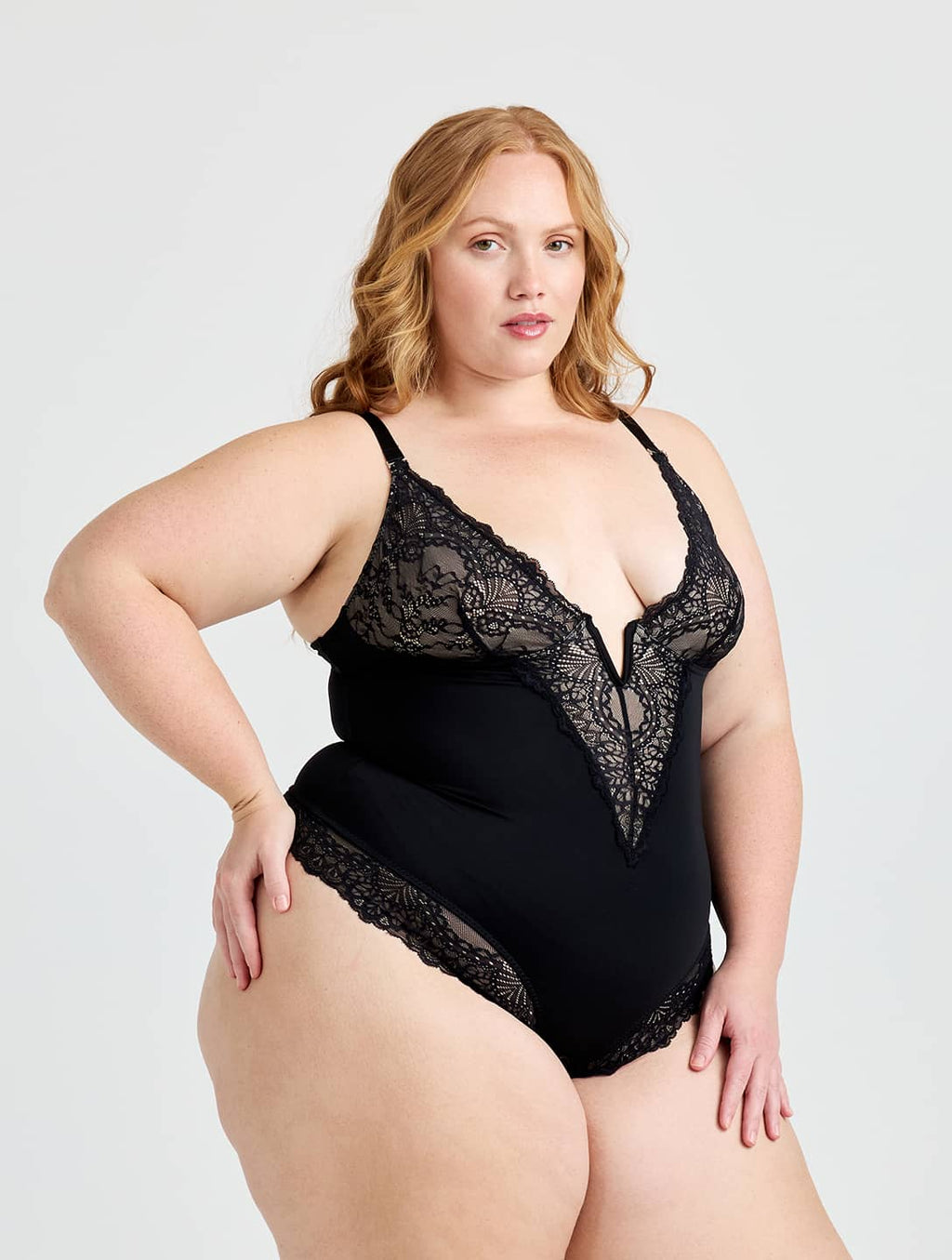 V-Neck Half Laced Bodysuit - XYRIS