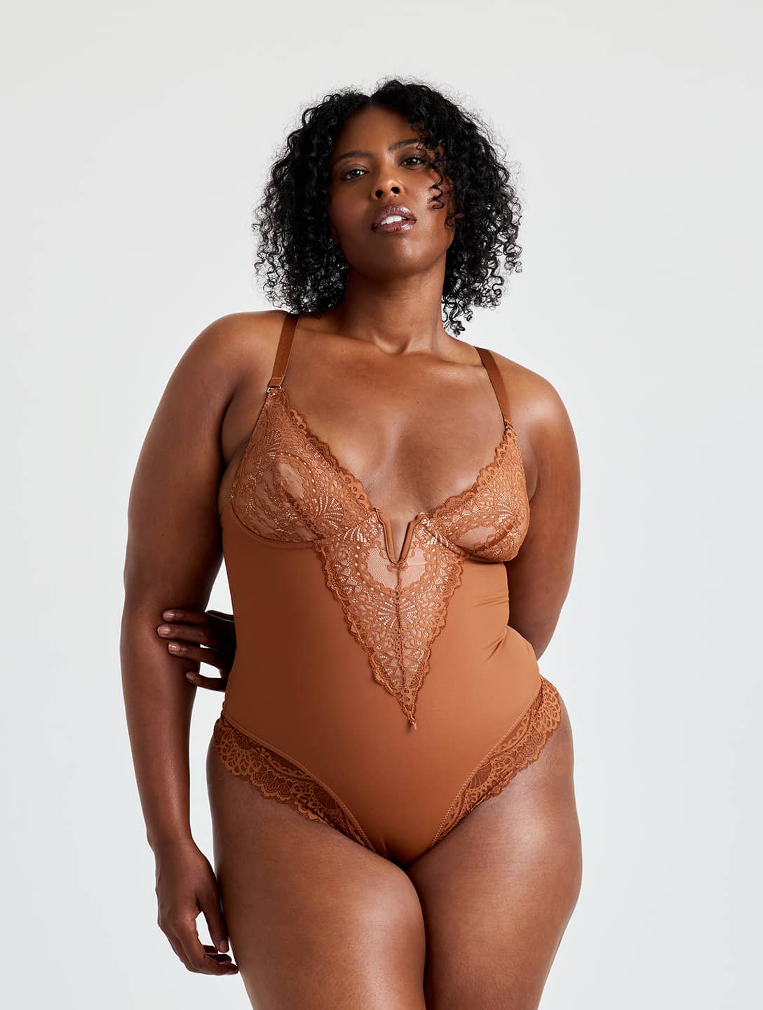 V-Neck Half Laced Bodysuit - XYRIS