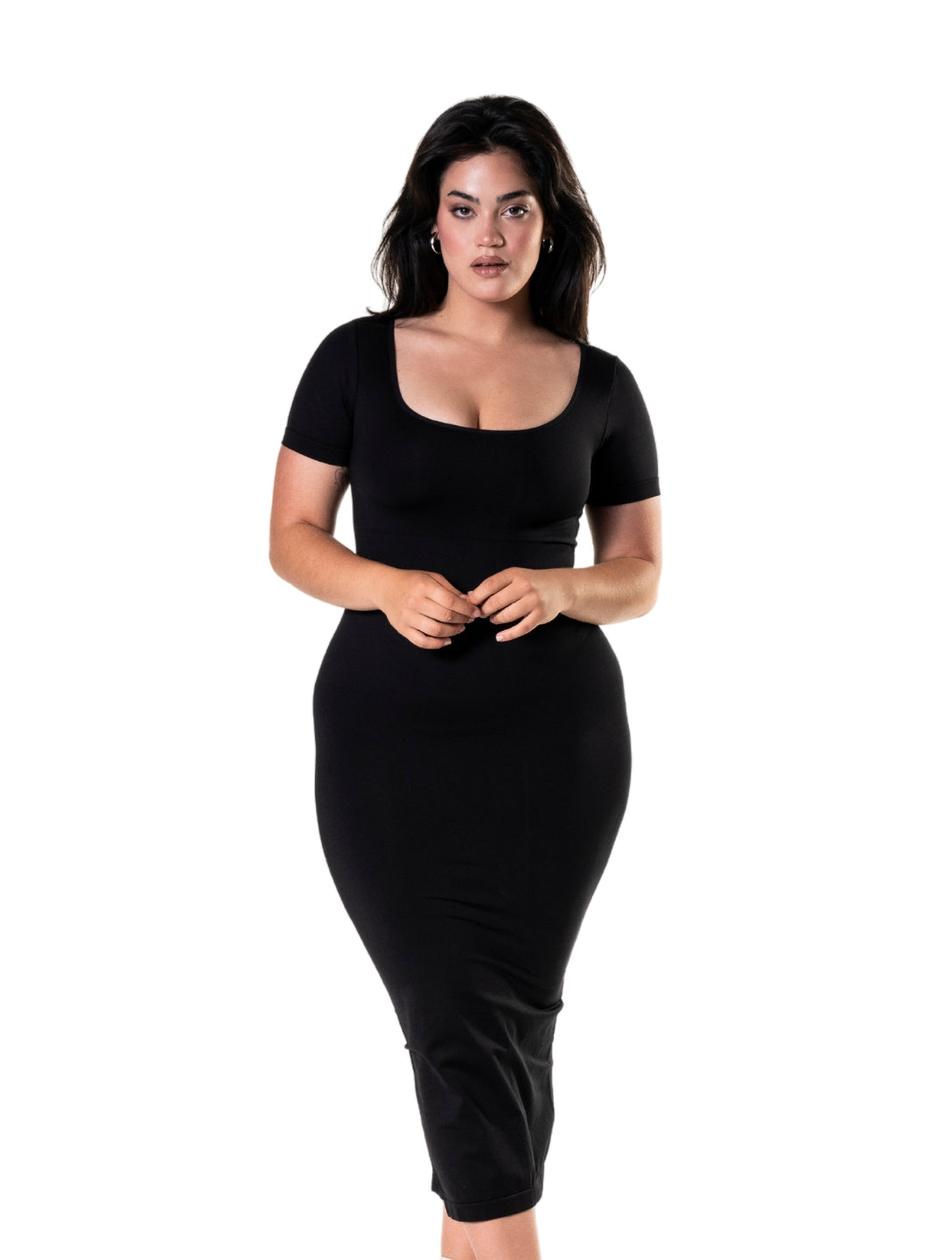 Bodycon Shapewear Midi Slit Dress with Short Sleeves - XYRIS