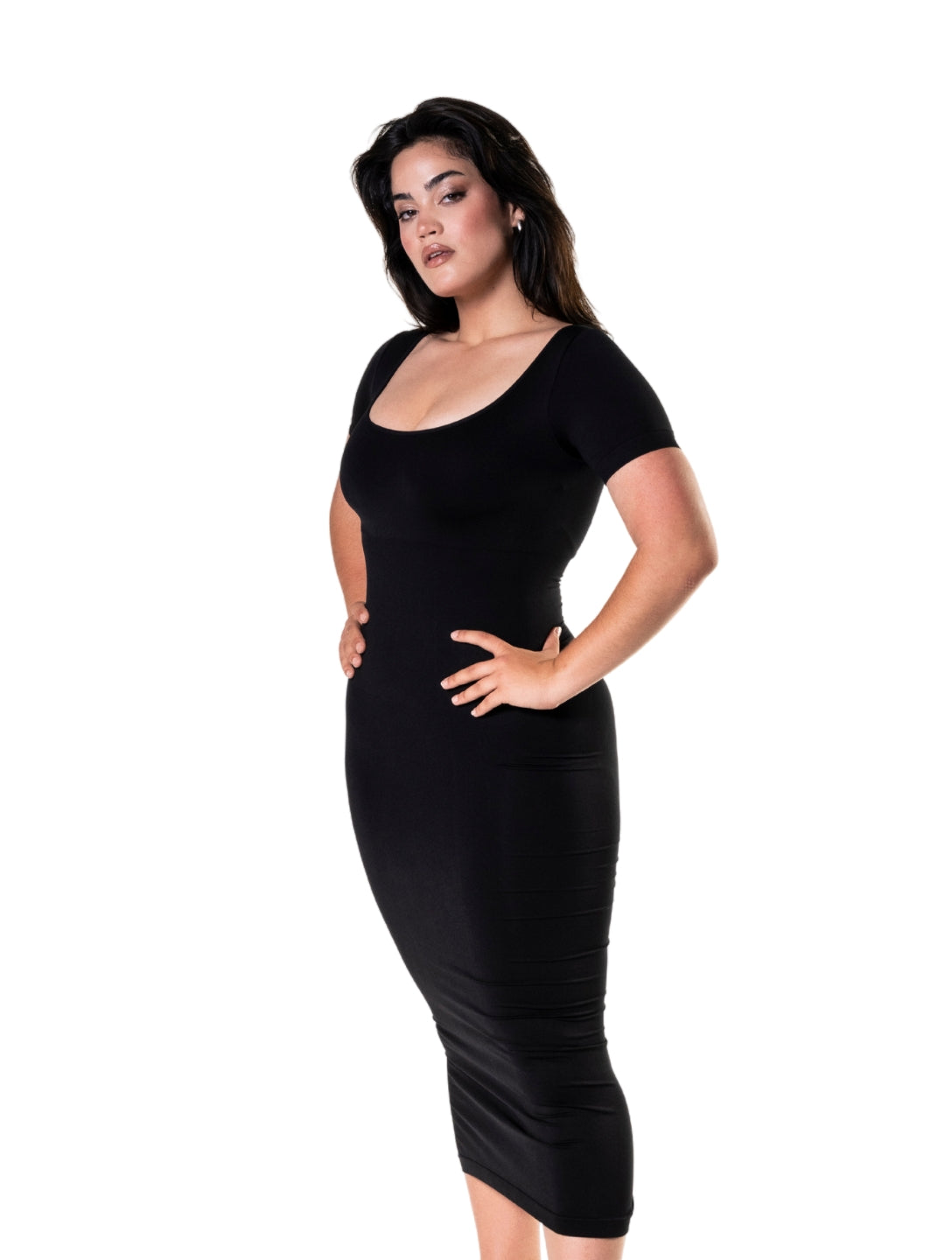 Bodycon Shapewear Midi Slit Dress with Short Sleeves - XYRIS