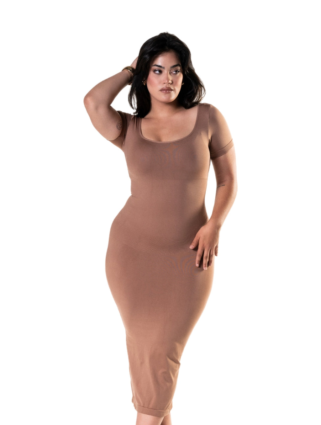 Bodycon Shapewear Midi Slit Dress with Short Sleeves - XYRIS