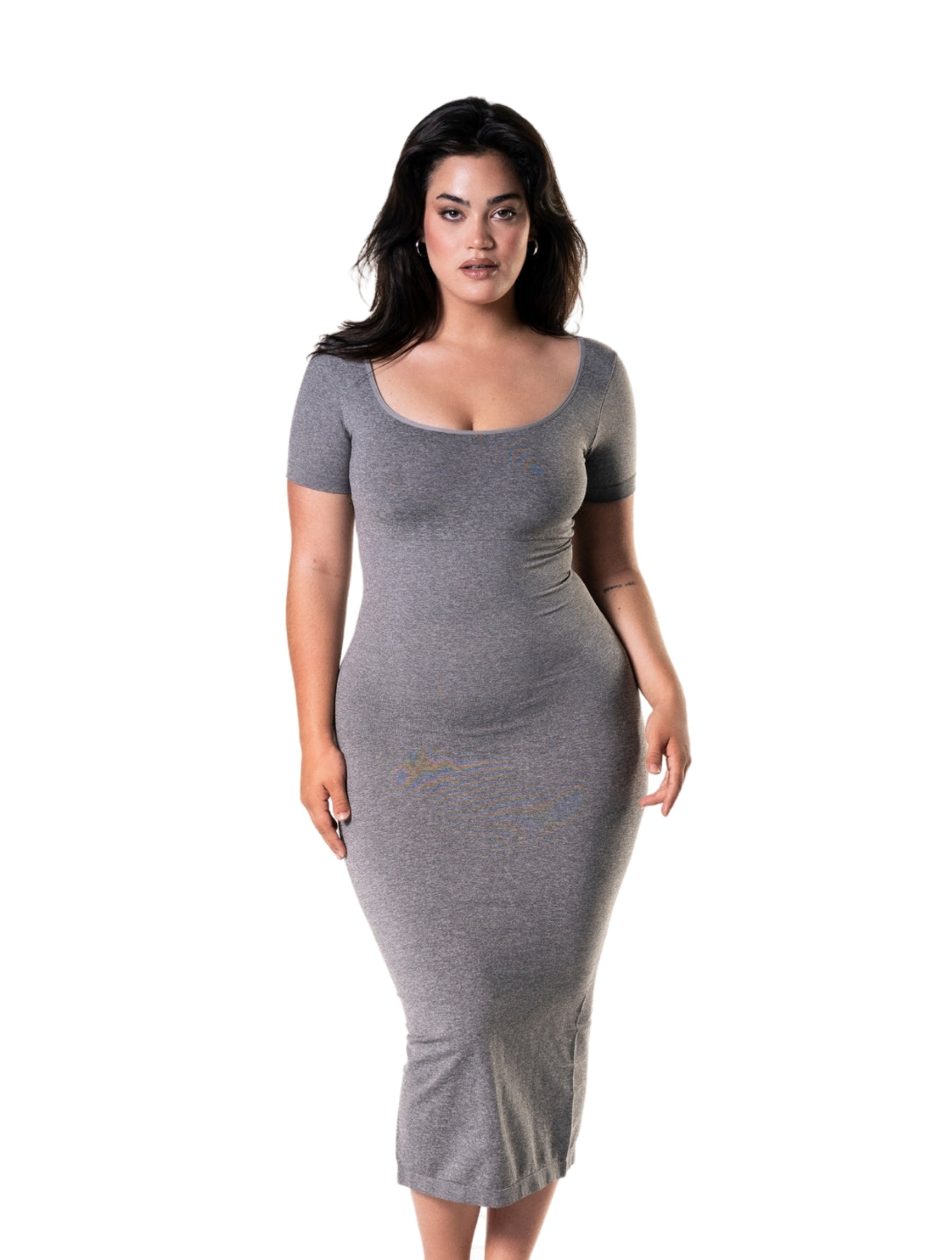 Bodycon Shapewear Midi Slit Dress with Short Sleeves - XYRIS