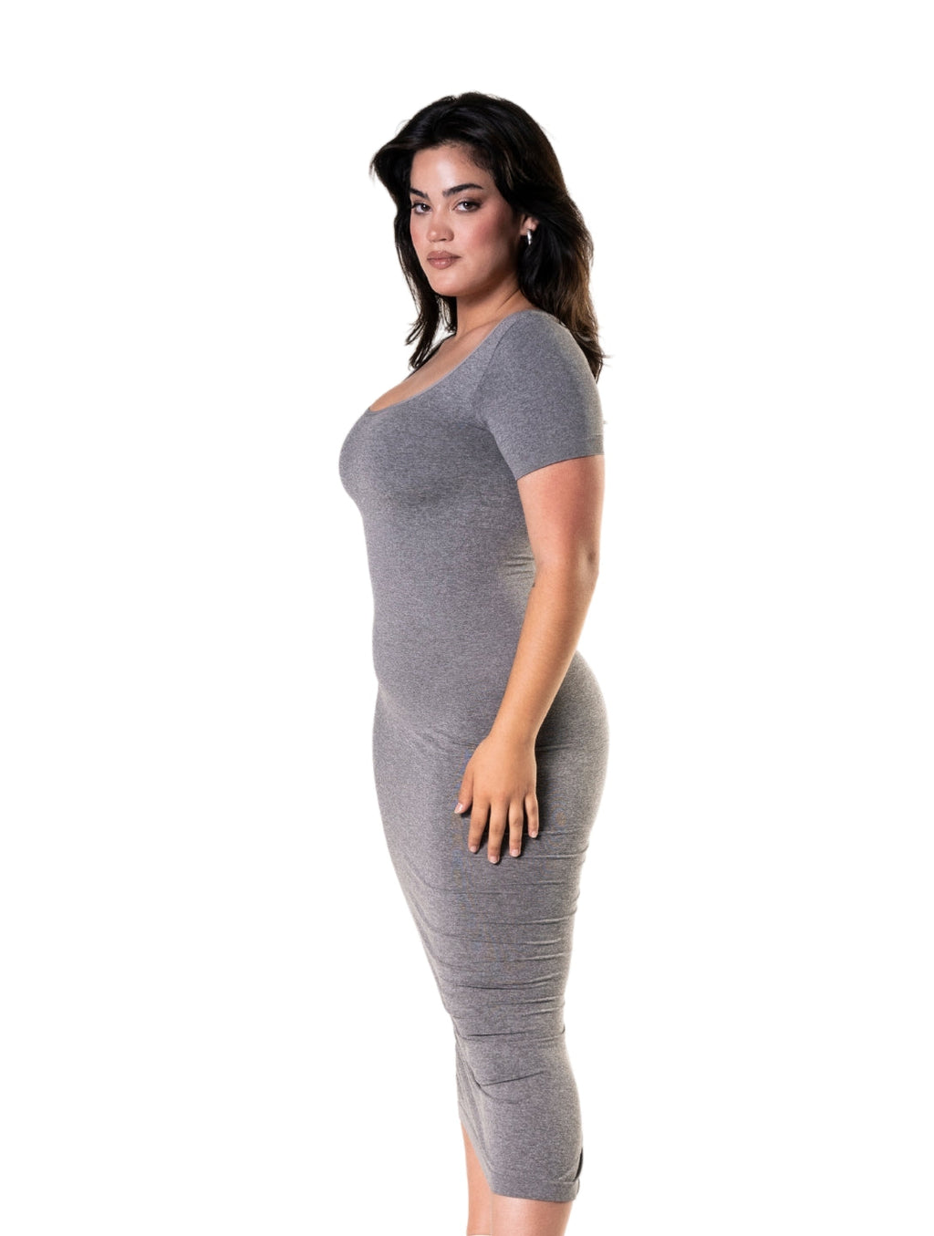 Bodycon Shapewear Midi Slit Dress with Short Sleeves - XYRIS