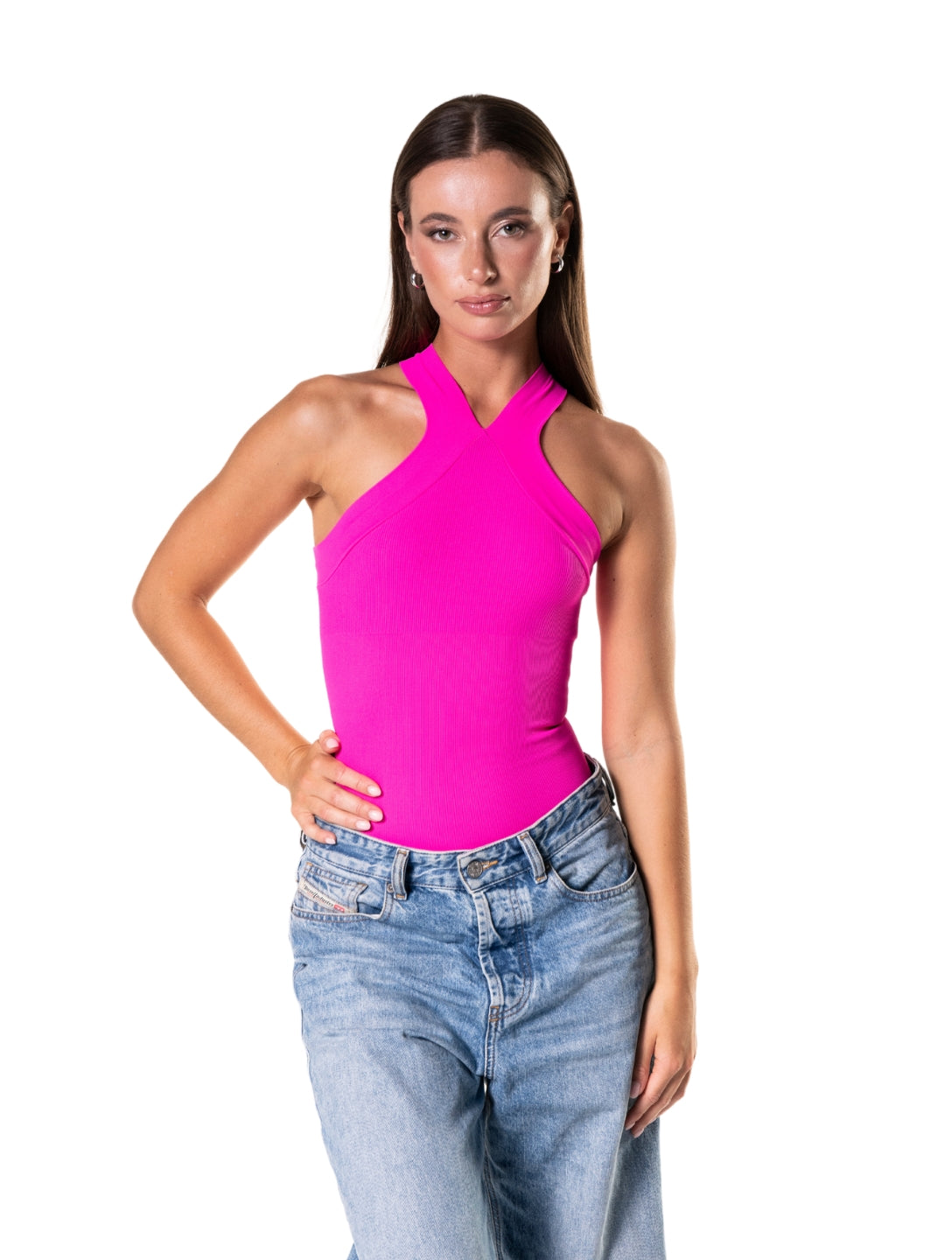 Crossover Halter Shapewear Bodysuit - XYRIS