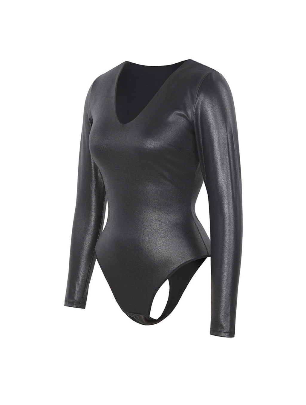 Leather Look Long Sleeve Bodysuit - XYRIS