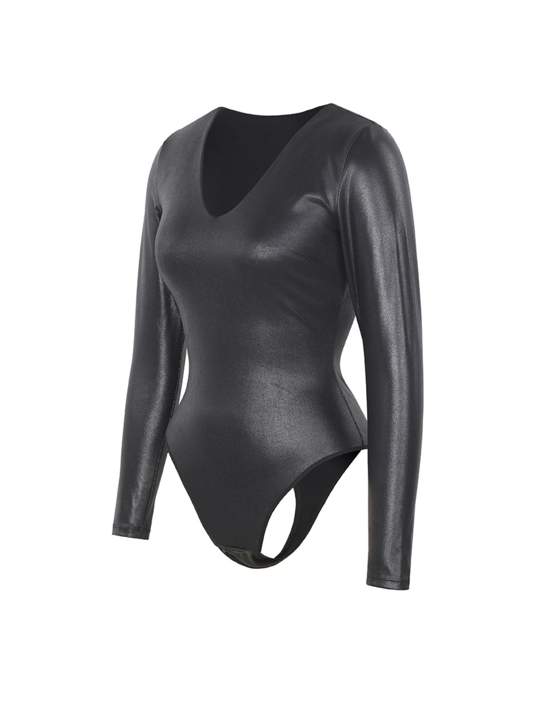 Leather Look Long Sleeve Bodysuit - XYRIS