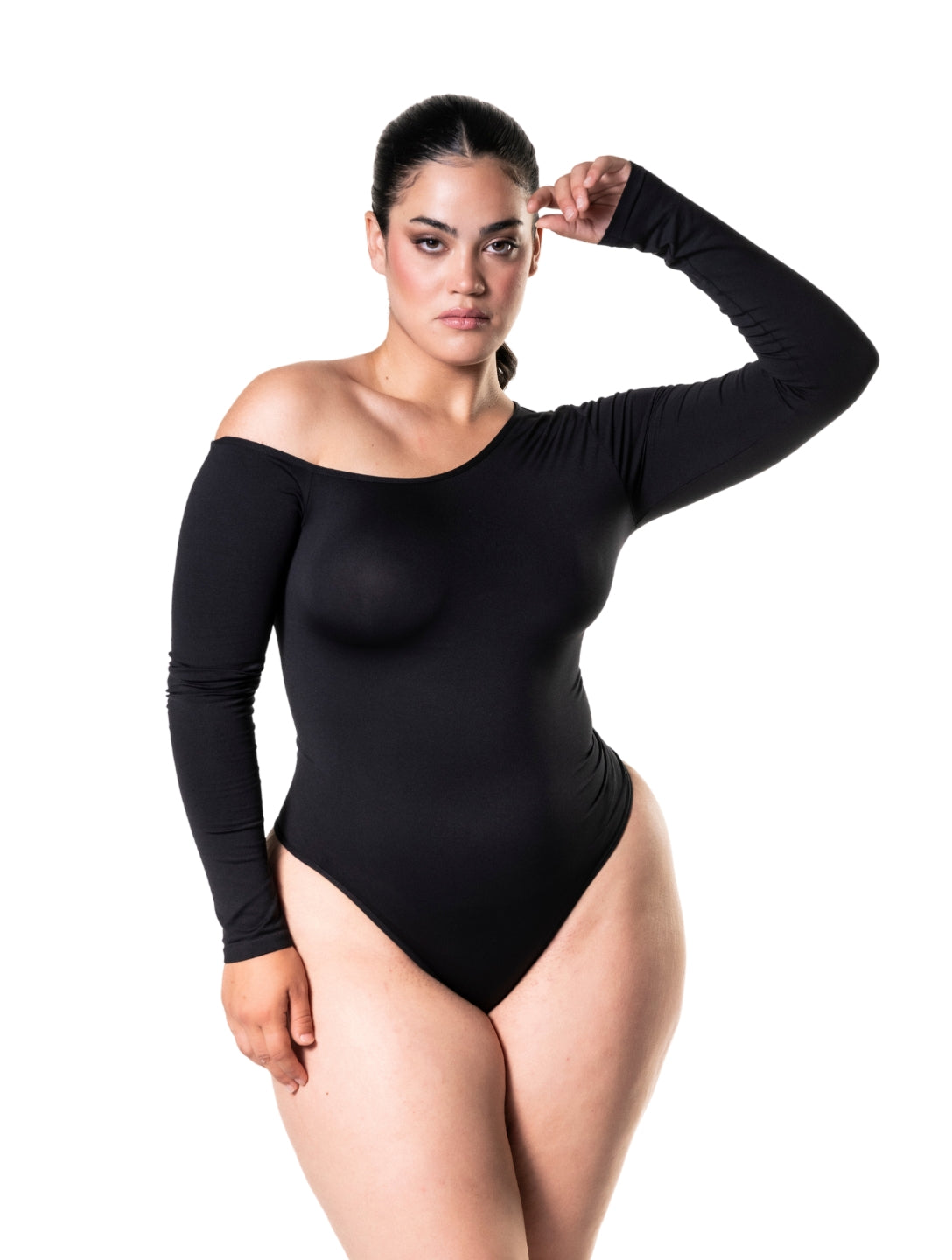 One Shoulder Long Sleeve Thong Bodysuit - XYRIS