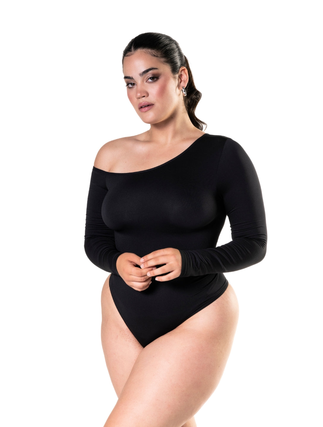 One Shoulder Long Sleeve Thong Bodysuit - XYRIS