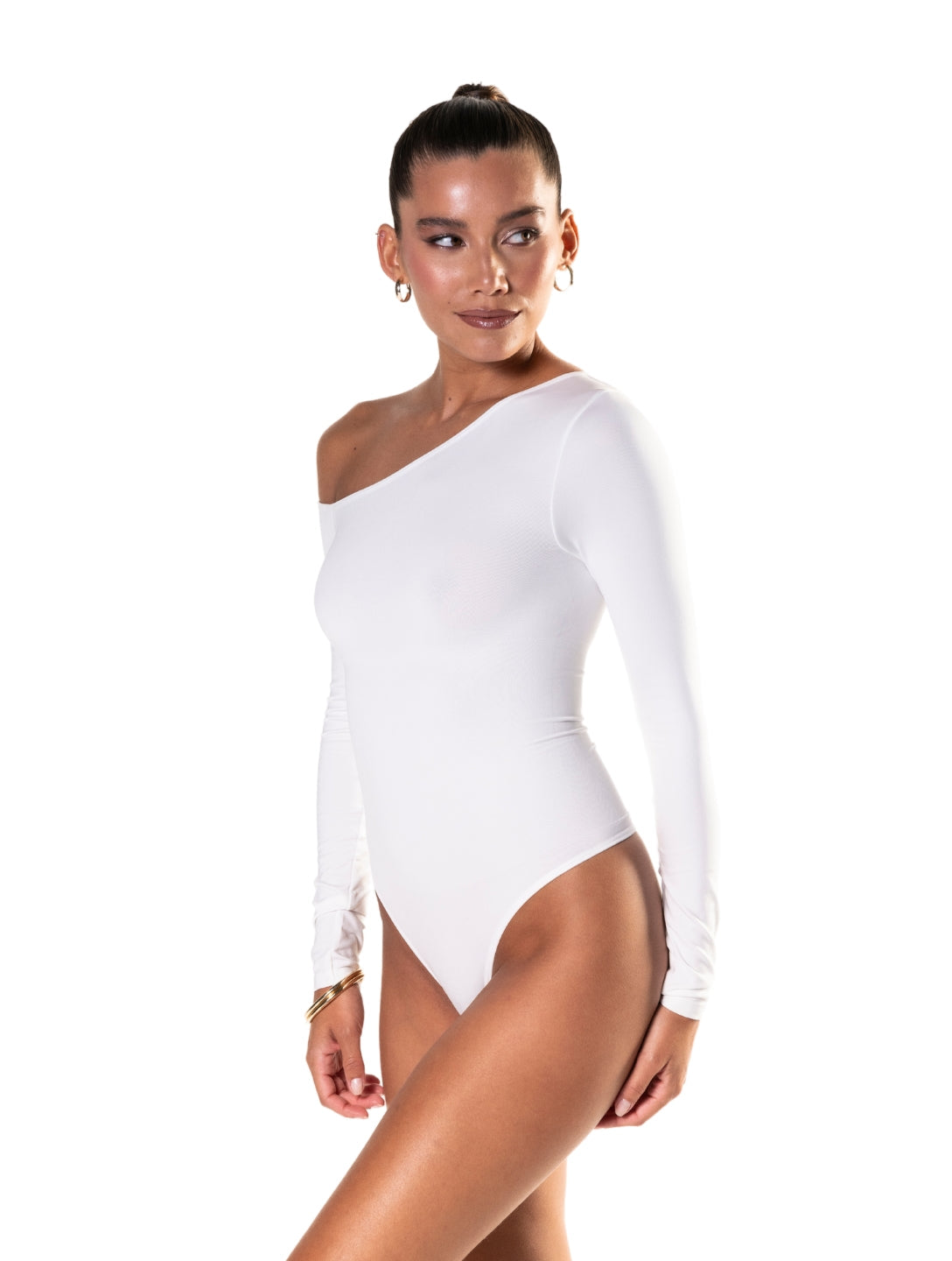 One Shoulder Long Sleeve Thong Bodysuit - XYRIS
