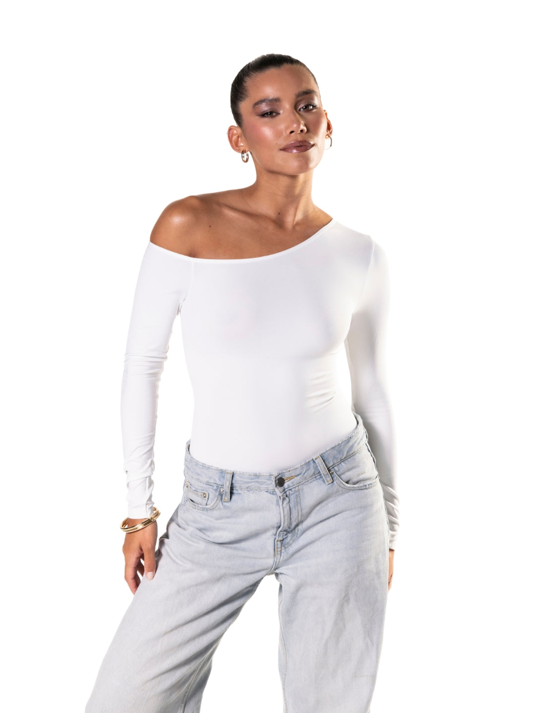 One Shoulder Long Sleeve Thong Bodysuit - XYRIS