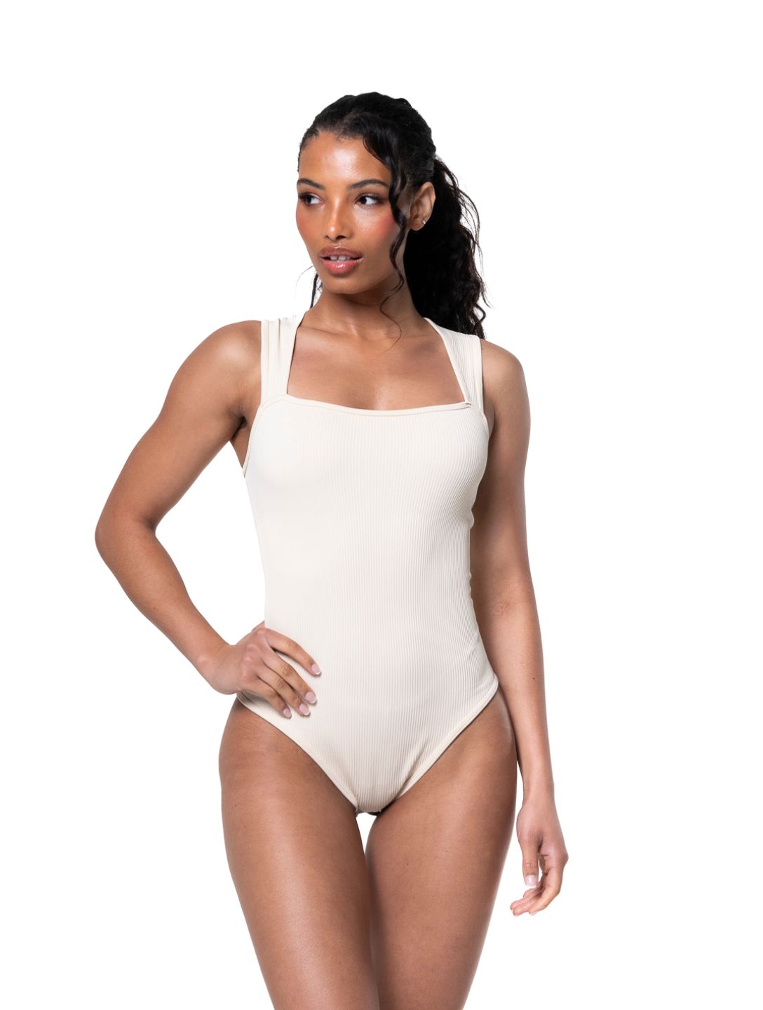 Ribbed Square Neck Shapewear Bodysuit - XYRIS