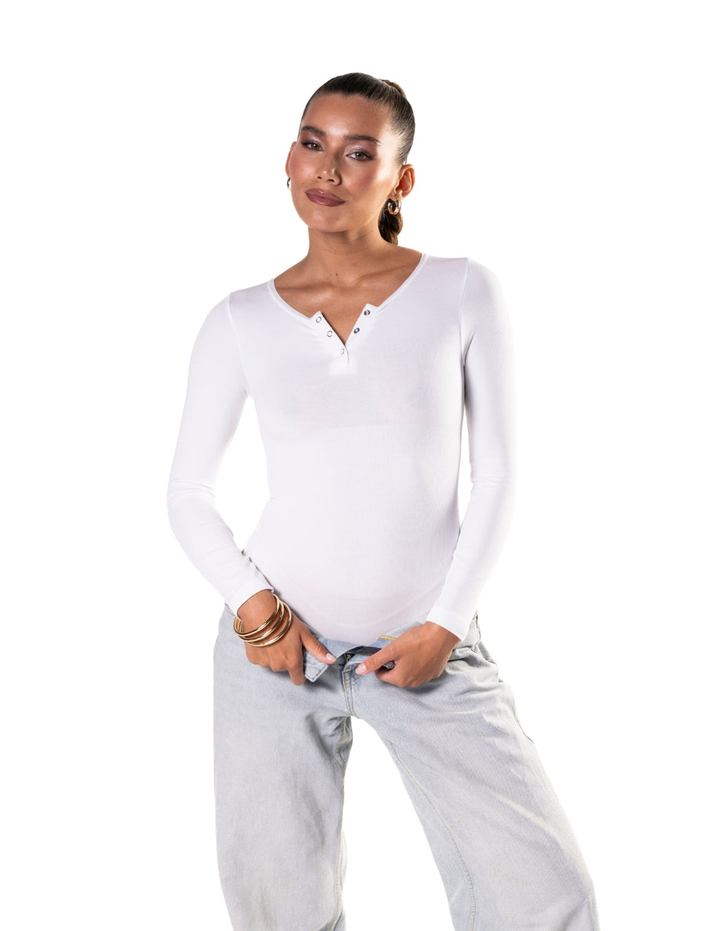 Seamless Long Sleeve Thong Bodysuit - XYRIS
