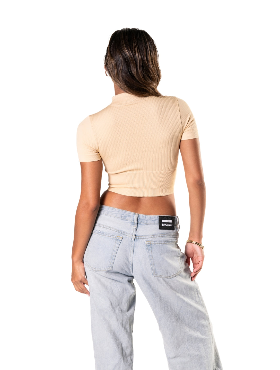 Seamless Ribbed Zip-Front Short Sleeve Crop Top - XYRIS