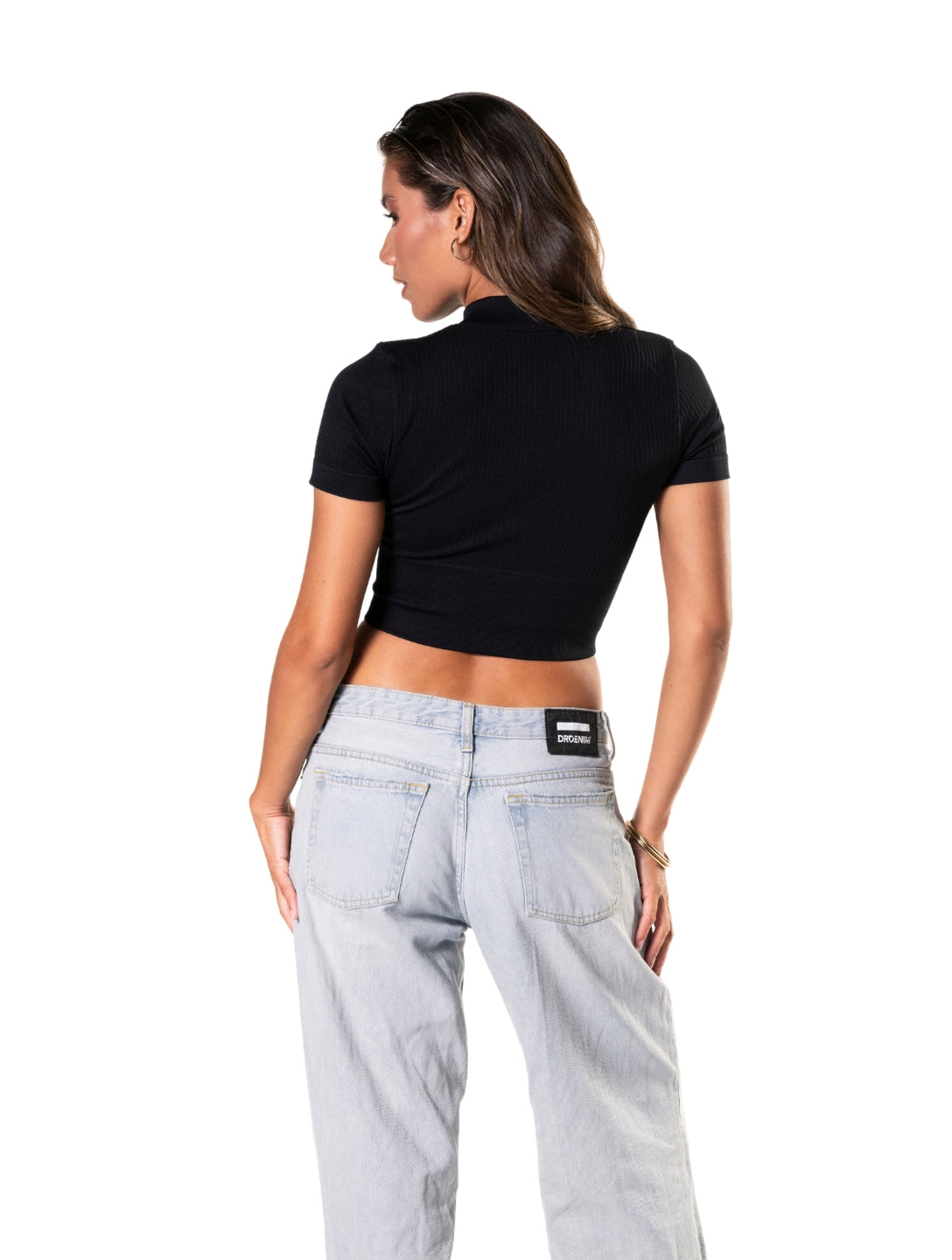 Seamless Ribbed Zip-Front Short Sleeve Crop Top - XYRIS