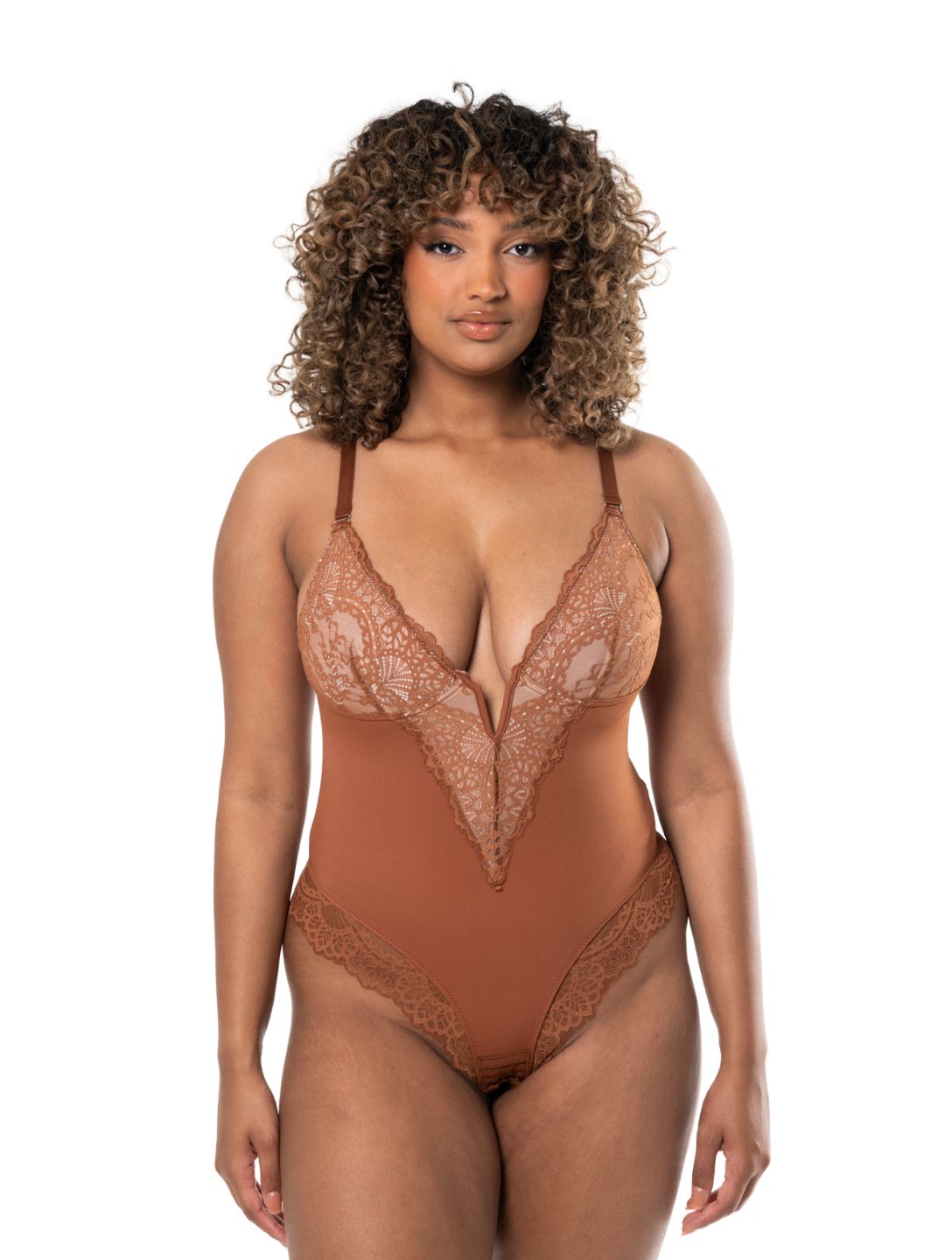 V-Neck Half Laced Bodysuit - XYRIS