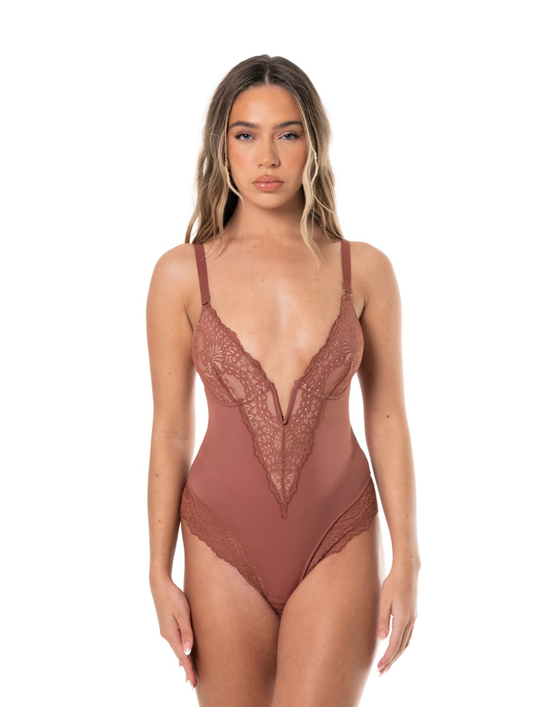 V-Neck Half Laced Bodysuit - XYRIS