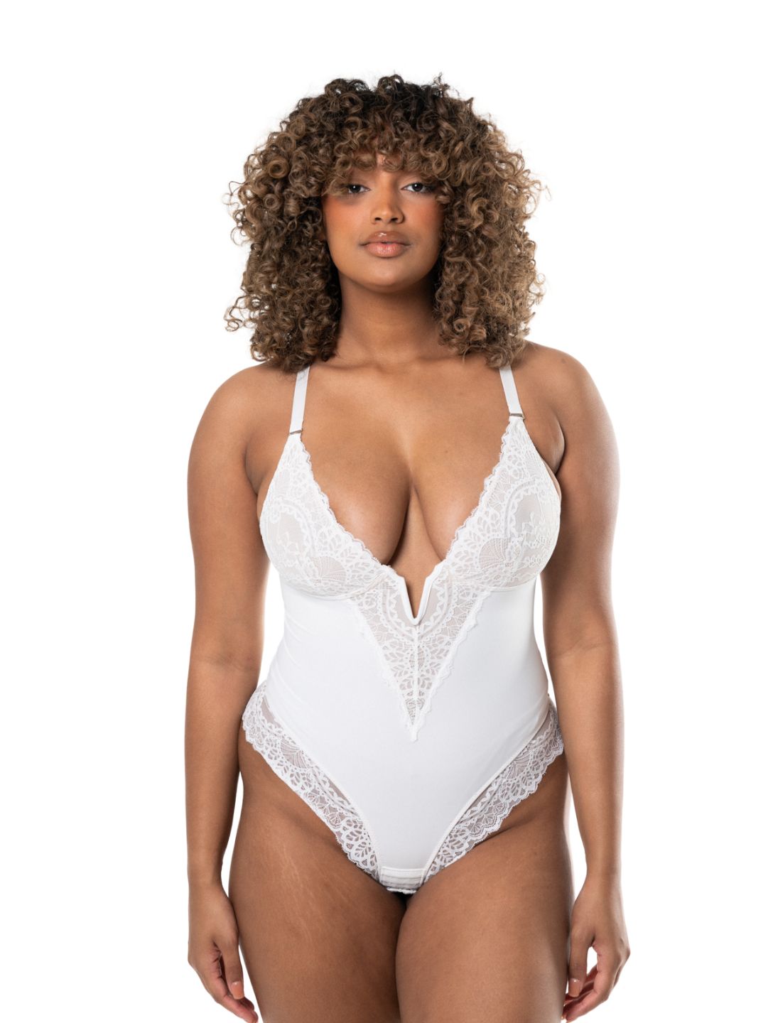 V-Neck Half Laced Bodysuit - XYRIS