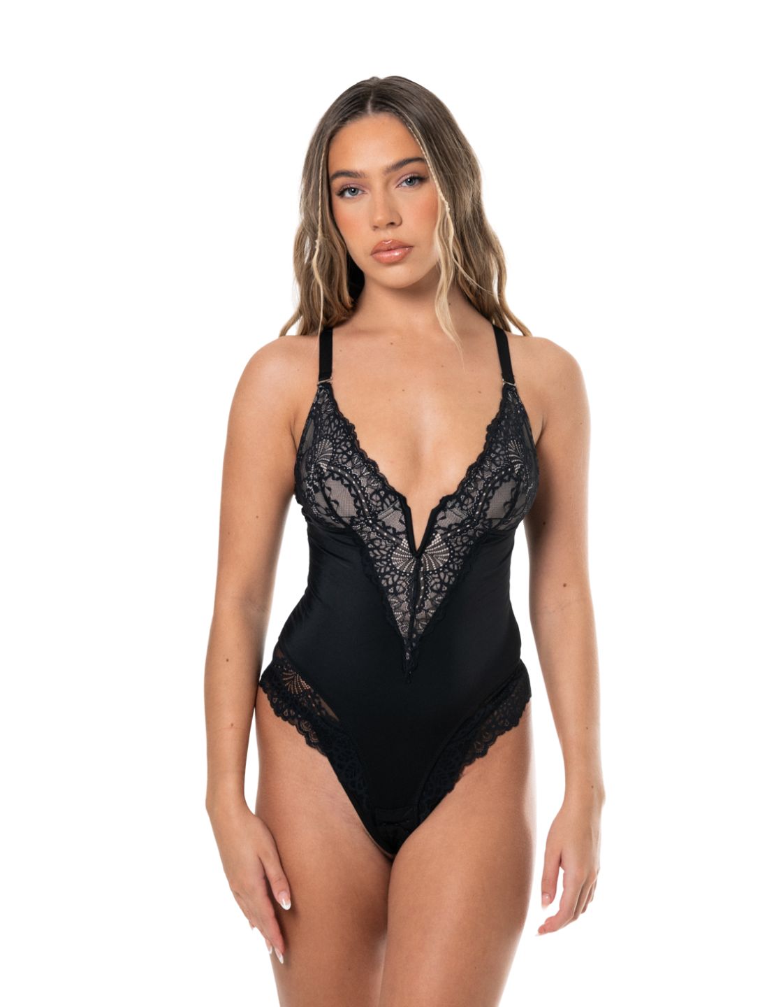 V-Neck Half Laced Bodysuit - XYRIS