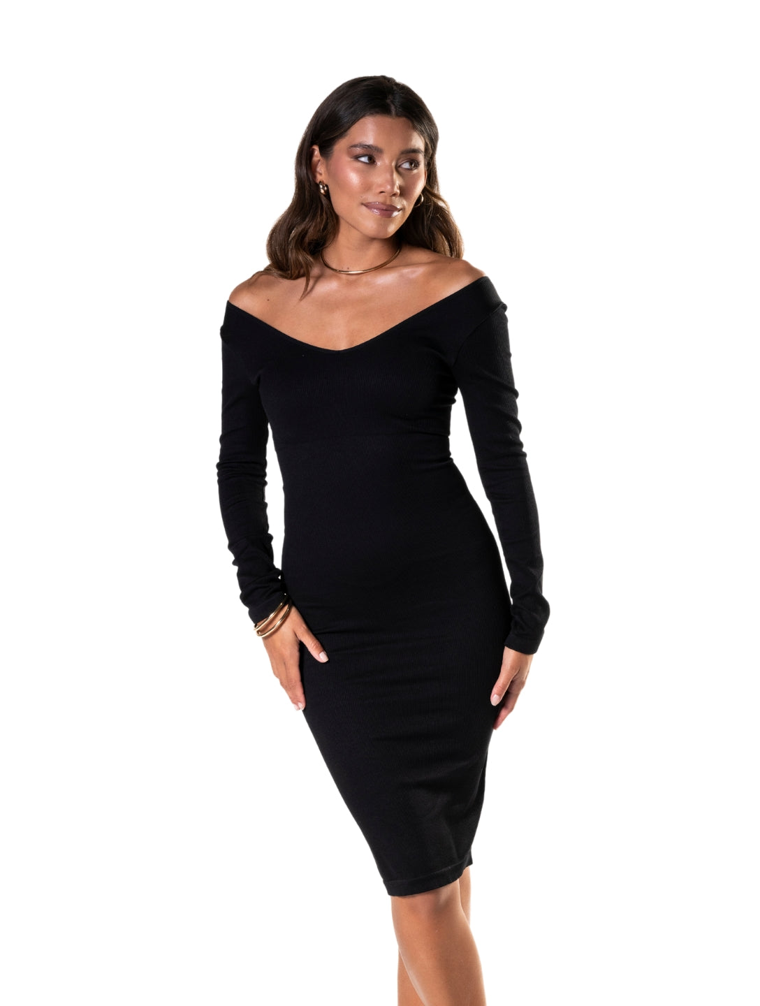 V-Neck Long Sleeve Shapewear Dress - XYRIS