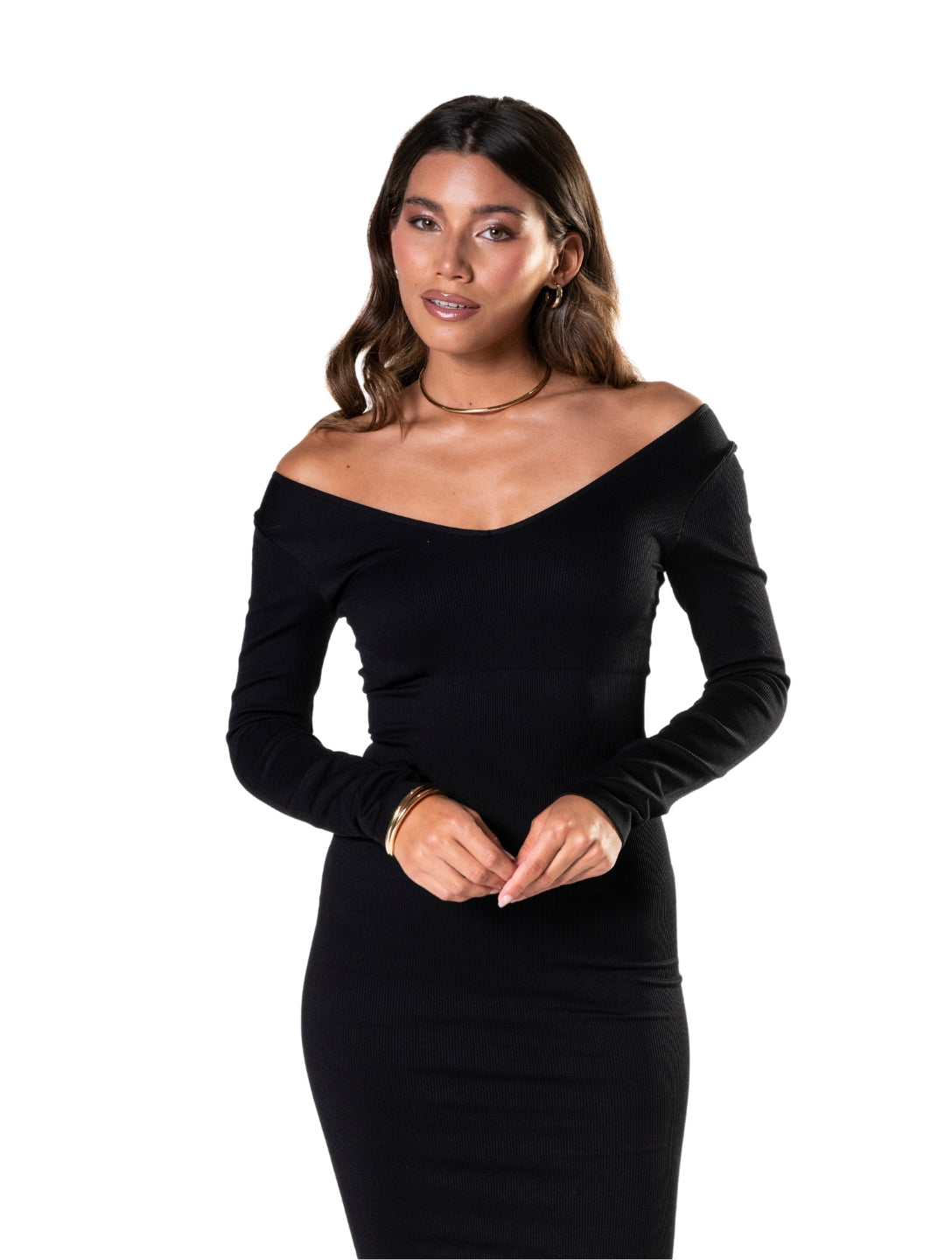 V-Neck Long Sleeve Shapewear Dress - XYRIS