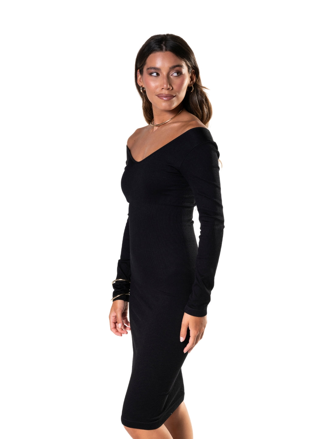 V-Neck Long Sleeve Shapewear Dress - XYRIS