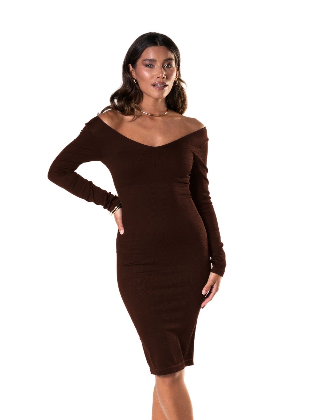 V-Neck Long Sleeve Shapewear Dress - XYRIS
