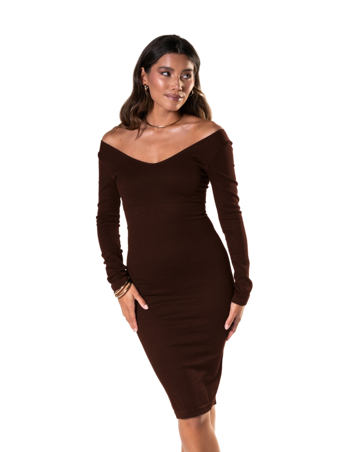 V-Neck Long Sleeve Shapewear Dress - XYRIS