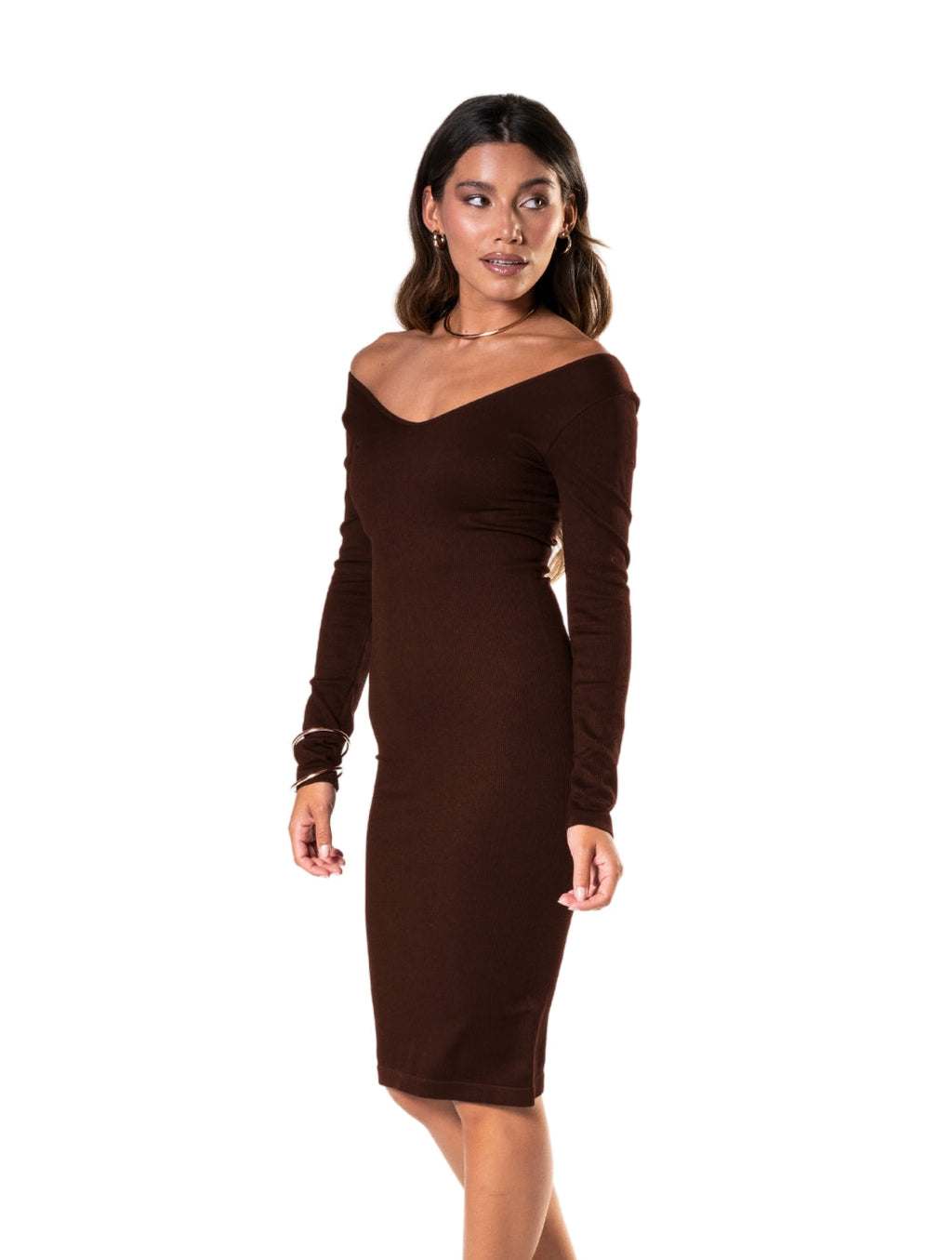 V-Neck Long Sleeve Shapewear Dress - XYRIS