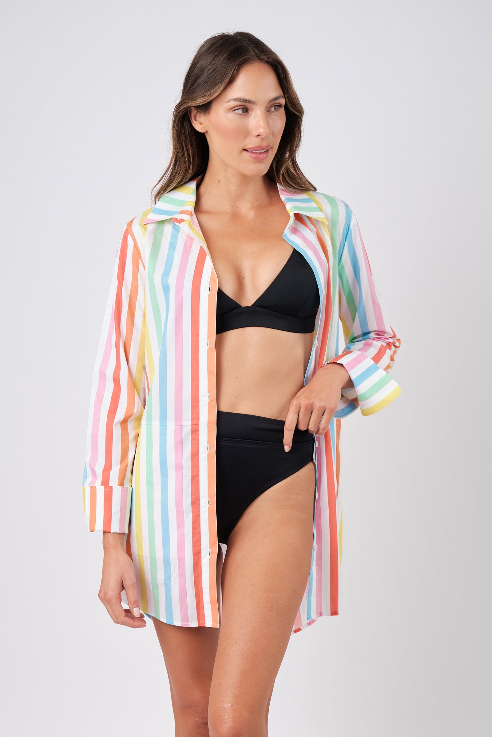 Beach Shirt Dress HAMPTONS STRIPE RAINBOW - XYRIS
