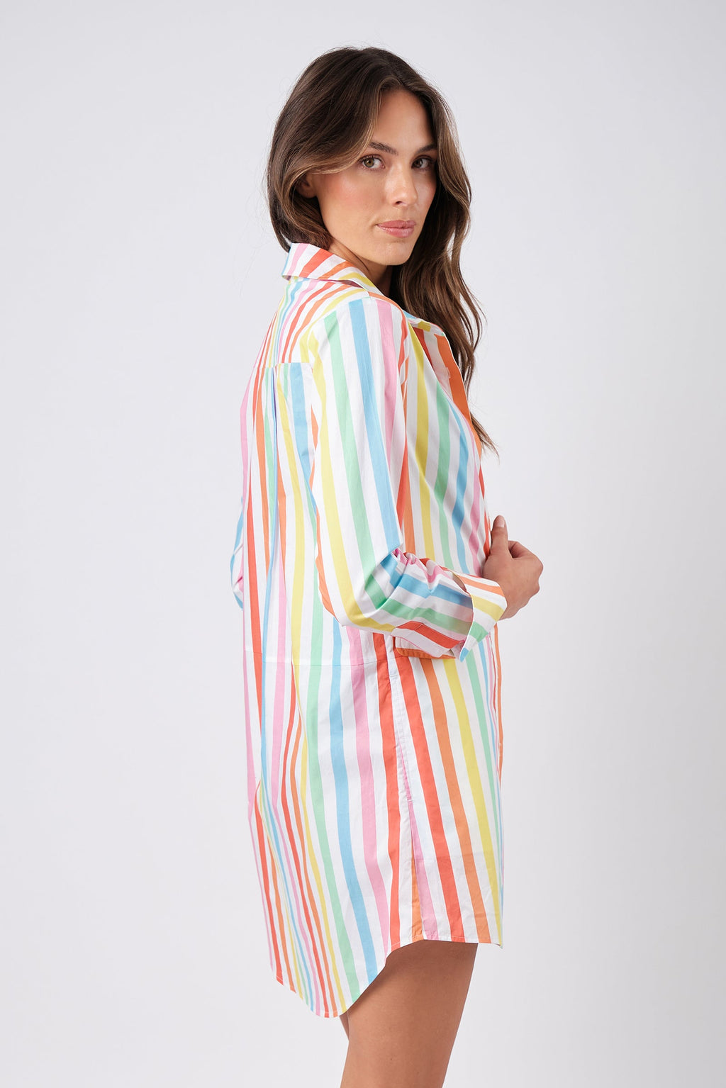 Beach Shirt Dress HAMPTONS STRIPE RAINBOW - XYRIS