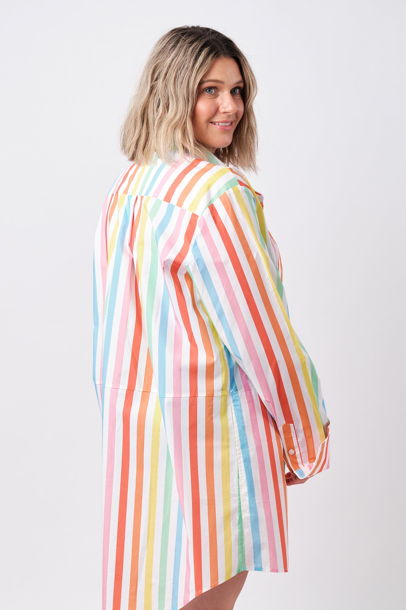 Beach Shirt Dress HAMPTONS STRIPE RAINBOW - XYRIS