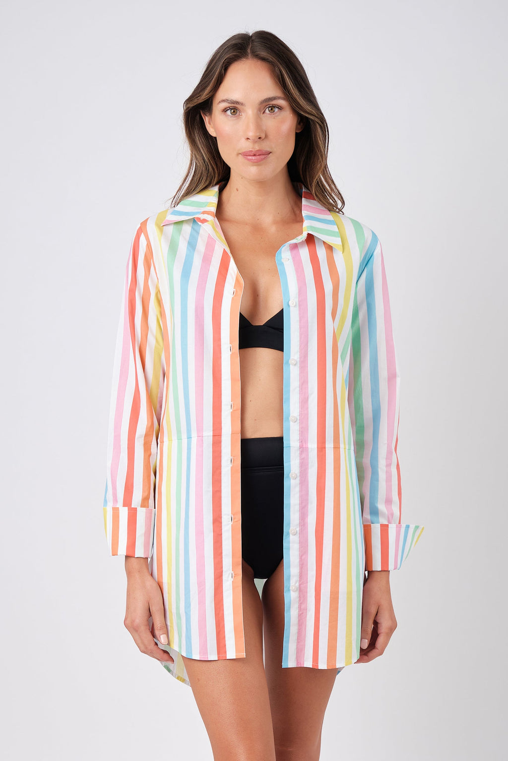 Beach Shirt Dress HAMPTONS STRIPE RAINBOW - XYRIS