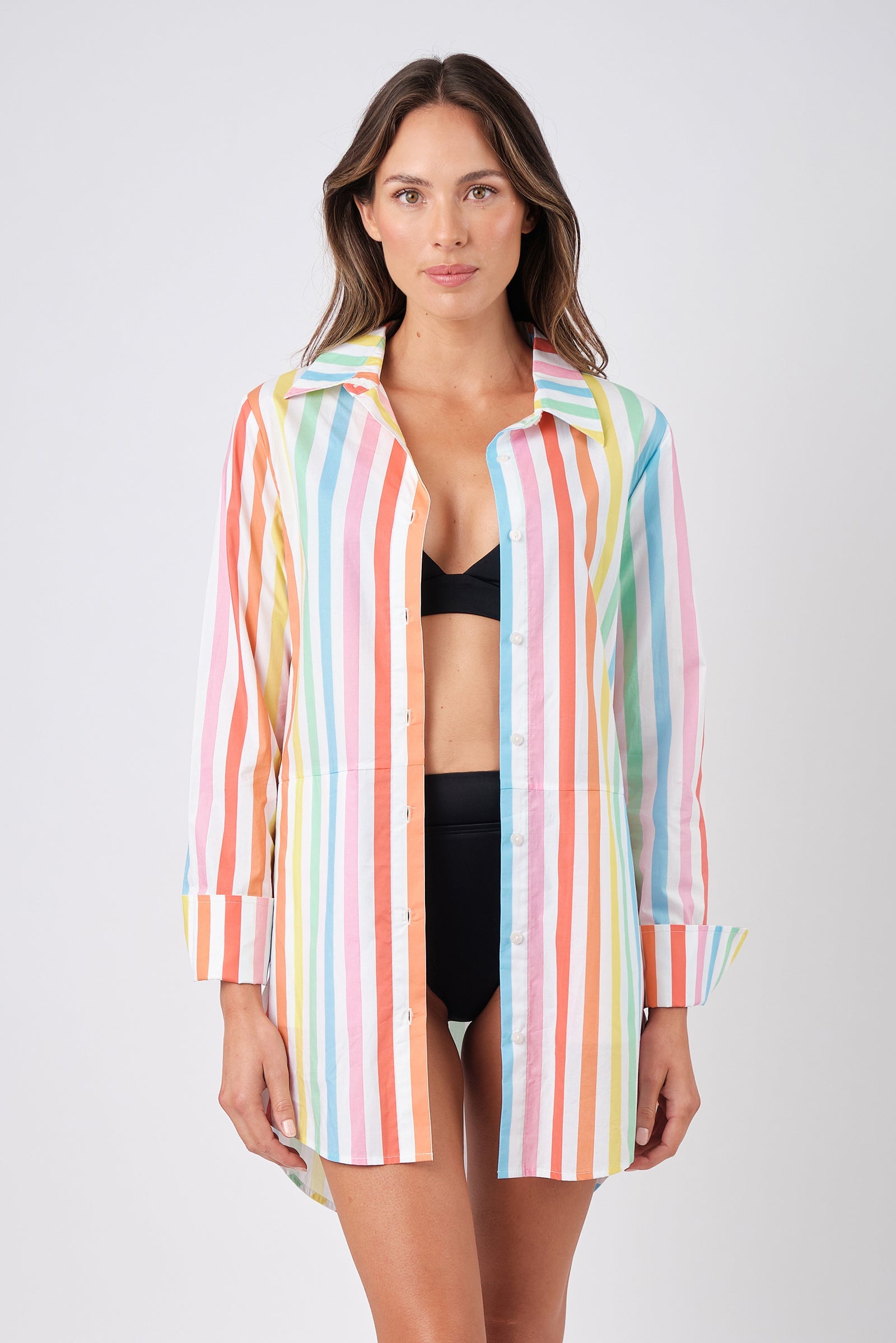 Beach Shirt Dress HAMPTONS STRIPE RAINBOW - XYRIS