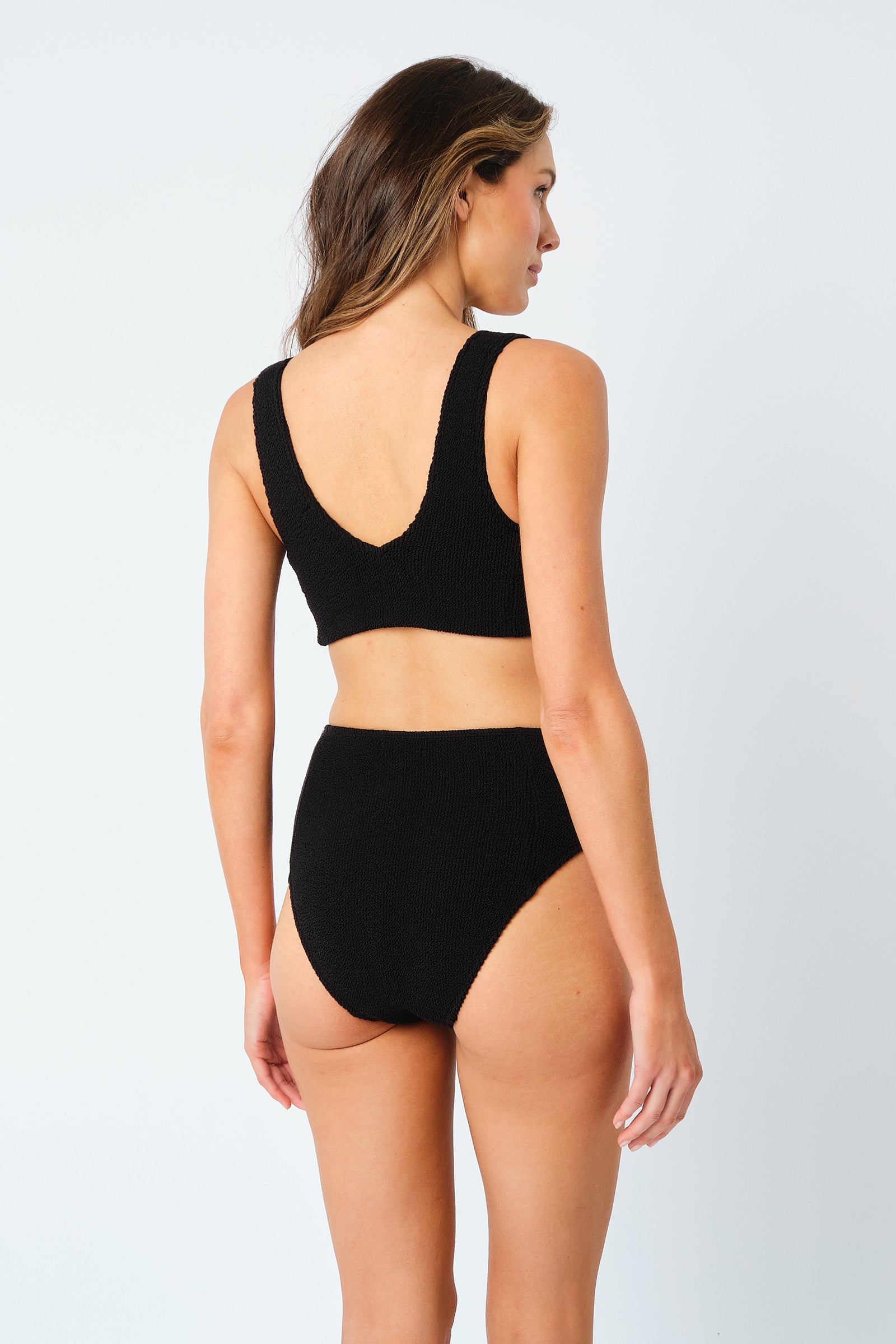 Crinkle Cut High-Waisted Bikini Bottom BLACK - XYRIS