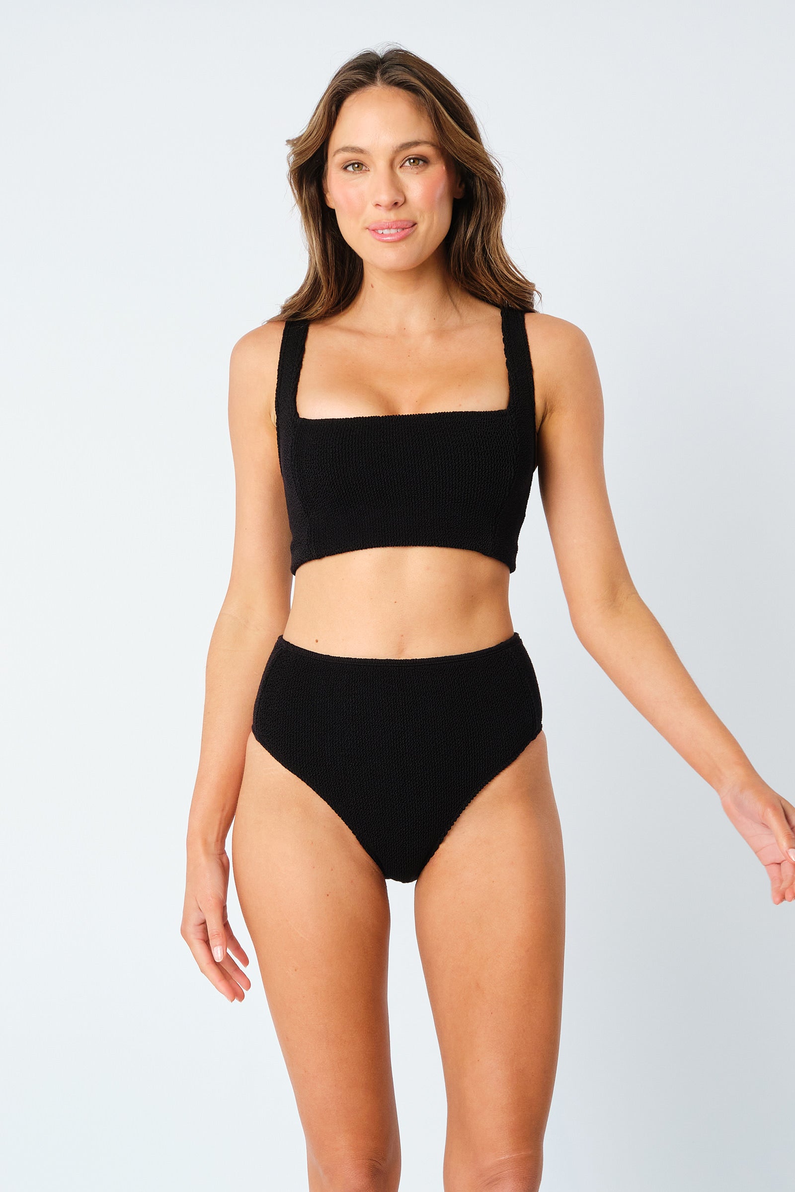Crinkle Cut Square Neck Bikini Bralette BLACK - XYRIS