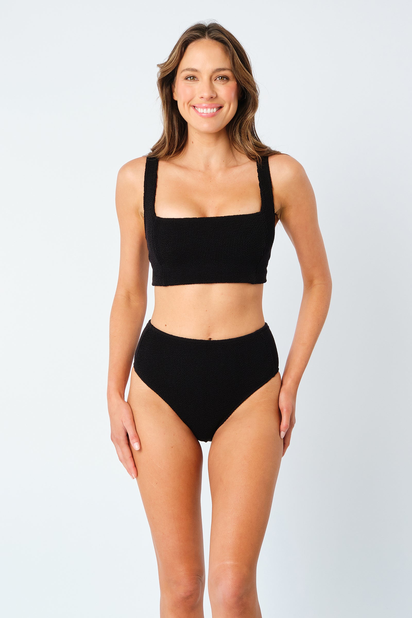 Crinkle Cut Square Neck Bikini Bralette BLACK - XYRIS