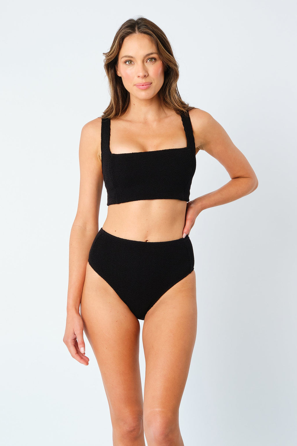 Crinkle Cut Square Neck Bikini Bralette BLACK - XYRIS