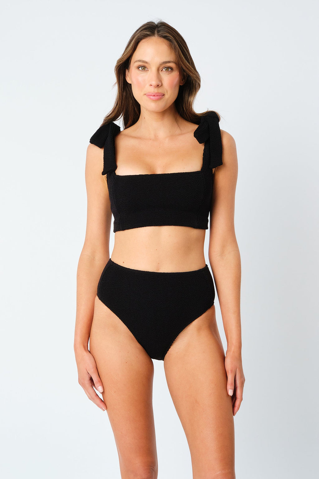 Crinkle Cut Square Neck Bikini Bralette BLACK - XYRIS