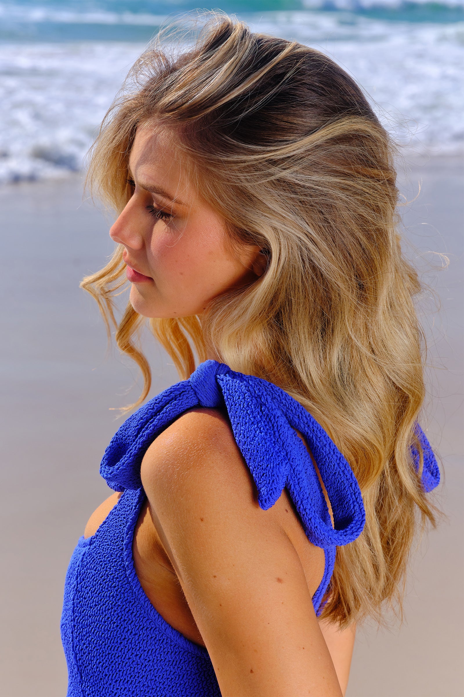 Crinkle Cut Square Neck One Piece COBALT BLUE - XYRIS