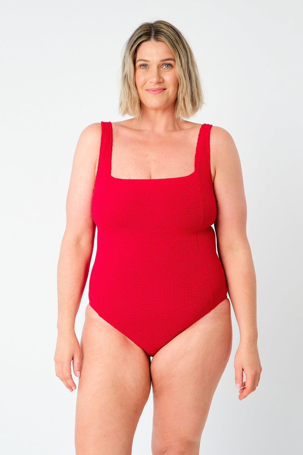 Crinkle Cut Square Neck One Piece RED - XYRIS