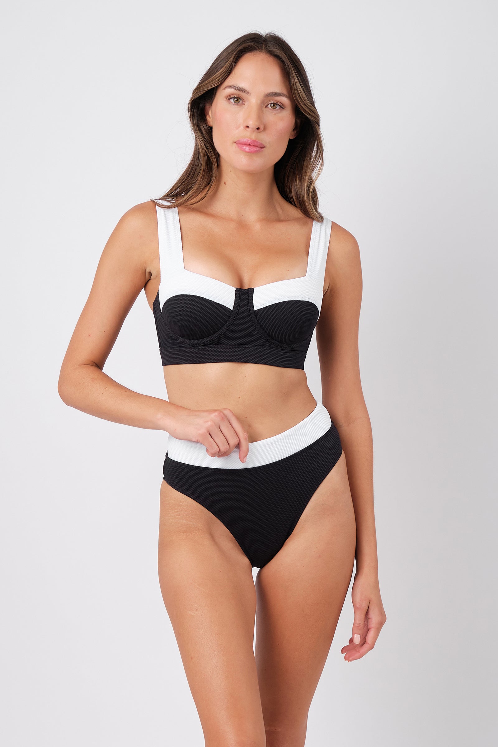High-Cut High-Waisted Bikini Bottom MONOCHROME TEXTURE - XYRIS