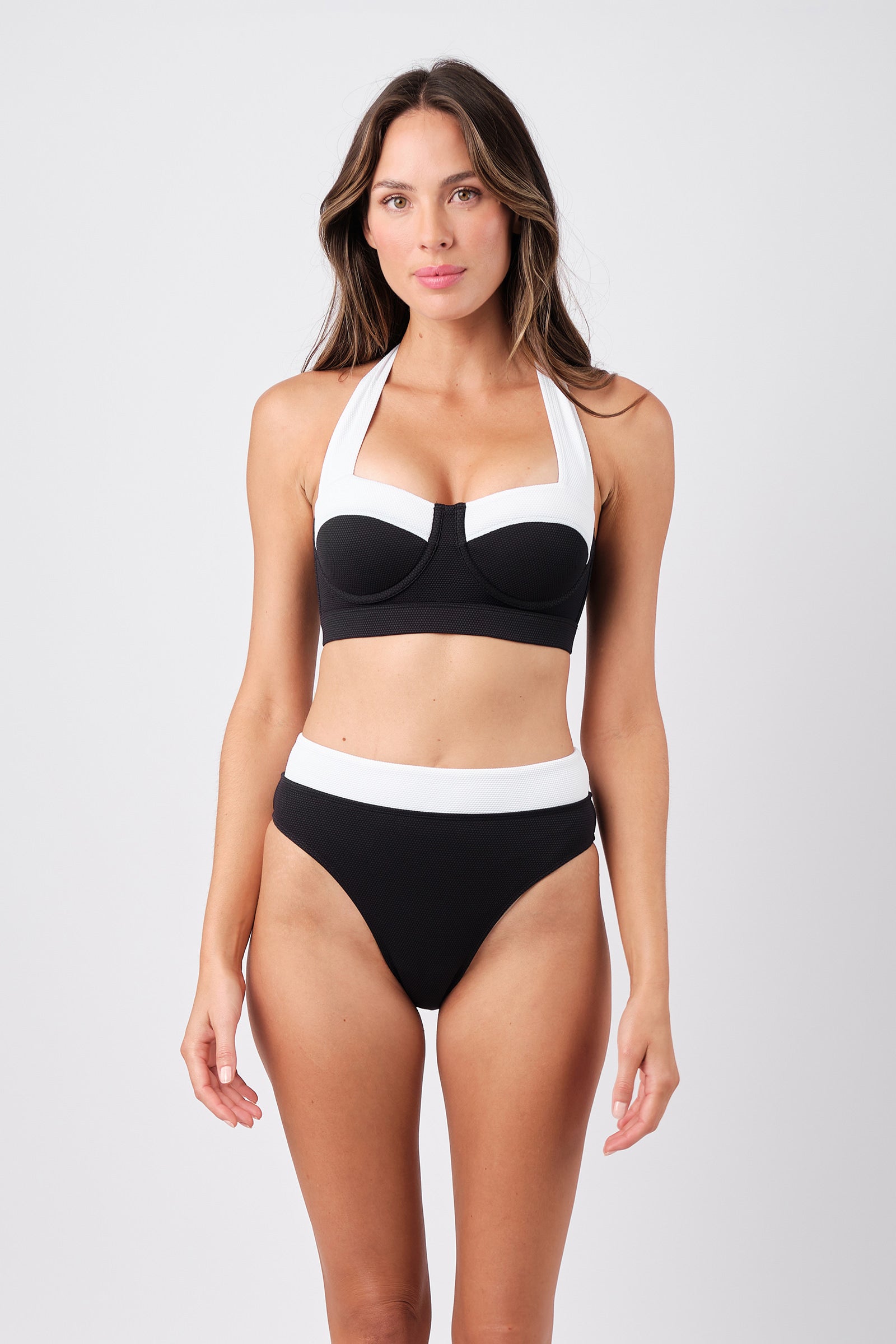 High-Cut High-Waisted Bikini Bottom MONOCHROME TEXTURE - XYRIS