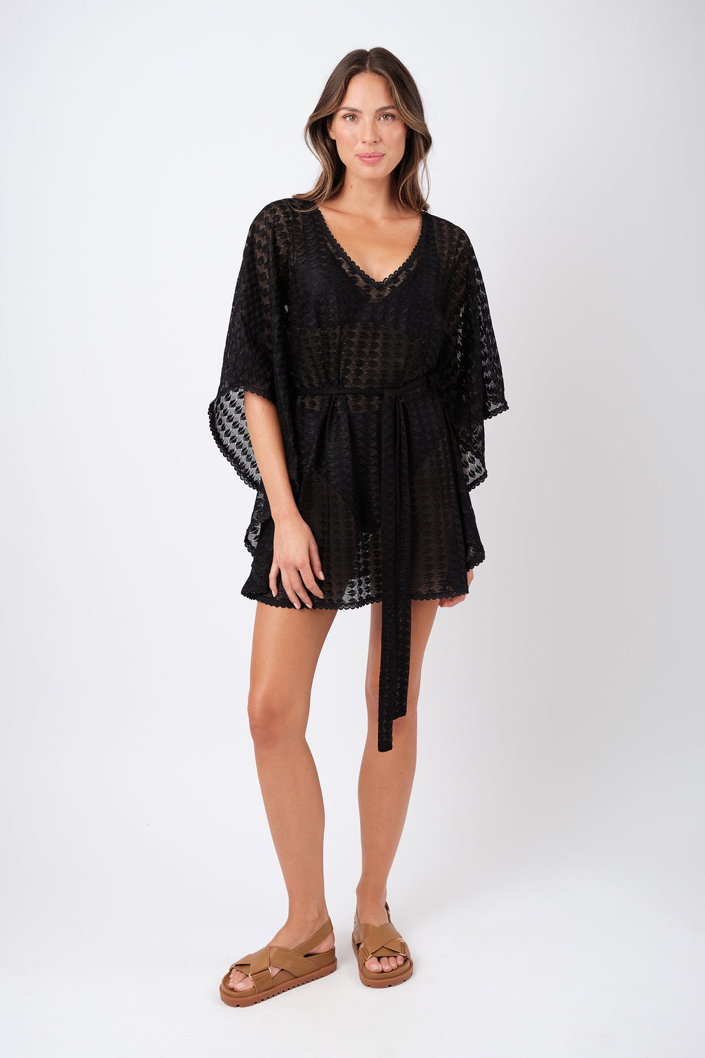 Scalloped Lace Kaftan BLACK - XYRIS